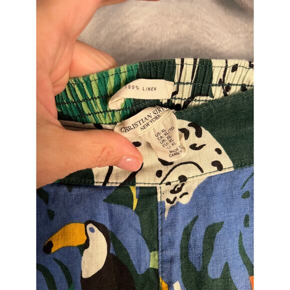 Christian Siriano New York Linen Tropical Wide-Leg Pants XL Green/Black Jungle - Picture 3 of 6